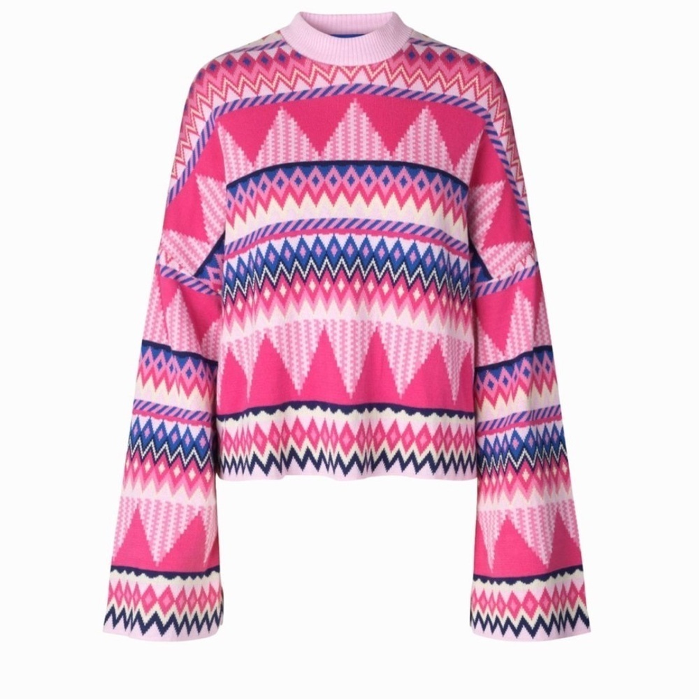 CRAS MILLO KNIT ORGANIC COTTON SWEATER Flare Sleeves Multicolor Retro - Picture 12 of 12